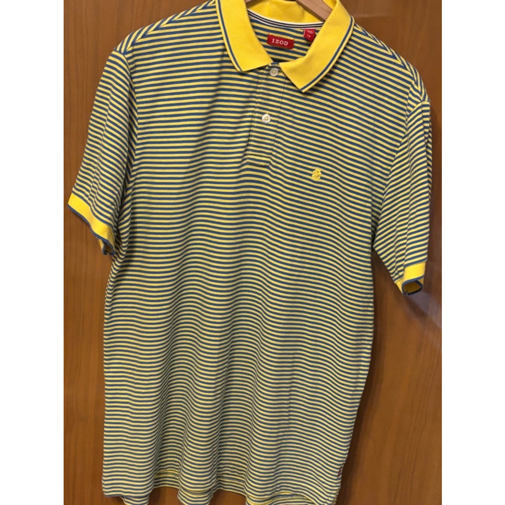 Men's IZOD Polo Shirt, Yellow & Blue Striped, Size L/G
